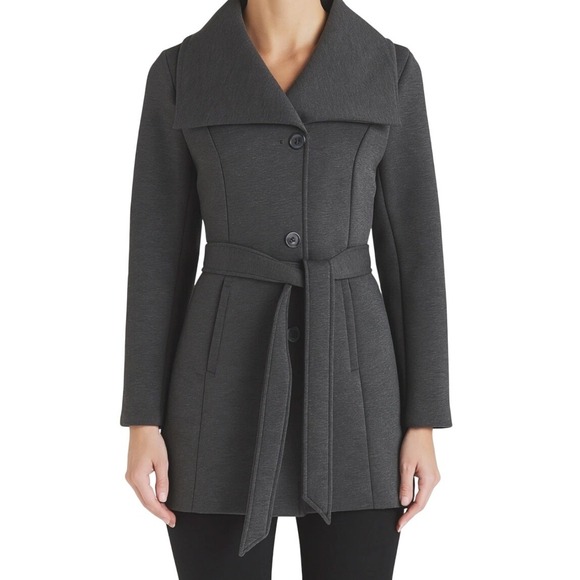 Laundry Shelli Segal Coat Womens Large Petite Gray Pea‎ Coat Neutral Minimalist - Picture 1 of 7